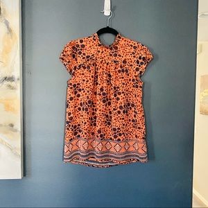 JOIE 💎 revolve orange short sleeve metallic patterned floral blouse Xs